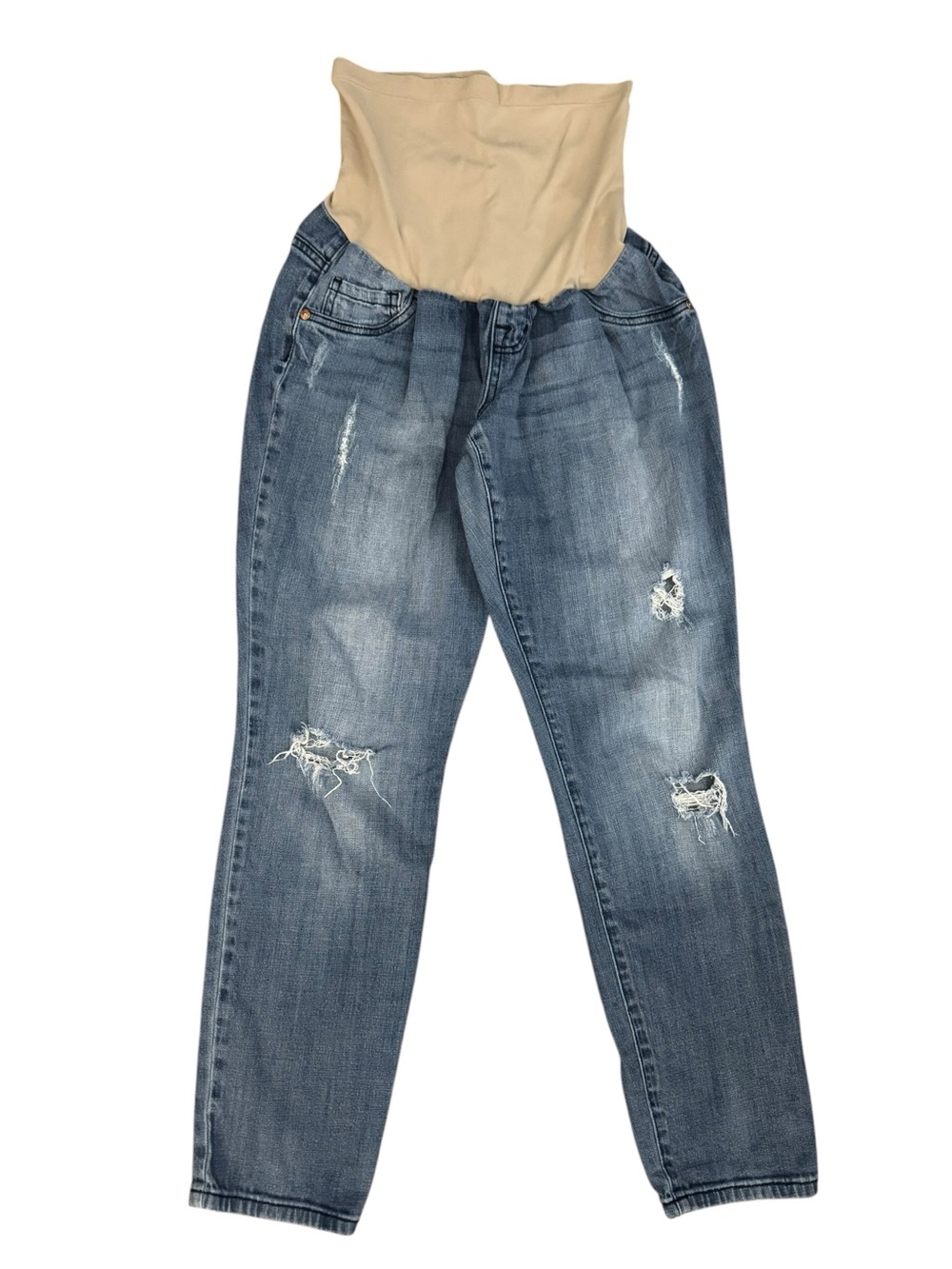 Indigo Blue Maternity Distressed Skinny Jeans Light Wash Stretch Denim Large